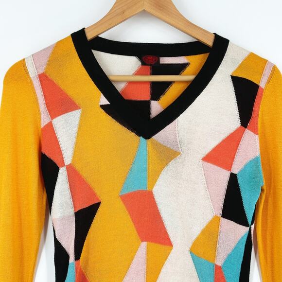 Happy Sheep Geometric Pull-Over Sweater Small Multicolor Preppy Designer Light - Picture 2 of 9